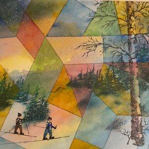 Original Watercolor 16x20 Through Stained Glass